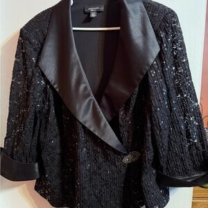 Dana Buchman Black Sequin Blazer with Satin Trim